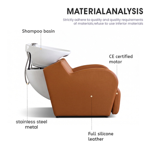 Fauteuil de lavage moderne en cuir crème pour salon de coiffure avec bac en céramique et repose-pieds réglable pour station de lavage de cheveux - Product Image 3