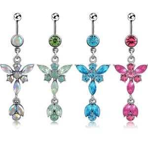 Großhandel viele Stile 316l Surgical Steel Bar Piercing Schmuck New Crystal Butterfly Button Belly Ring