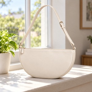 Sac demi-lune en cuir PU pour femme, sac à bandoulière, sangle réglable, 28x14cm, logo personnalisé - Product Image 1
