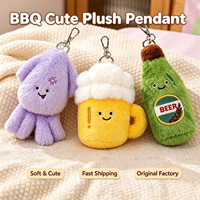 Porte-clés fantaisie en peluche, breloque calmar, bière et barbecue, pendentif amusant pour sac, pour adultes, amis, cadeau de fête, de bar ou de pub
