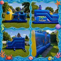 Château gonflable commercial à thème océanique, double piste, pour enfants, extérieur, jardin, jaune, sous-marin gonflable