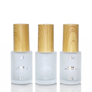 A Set of Frosted <b>clear</b> Frosted Personal Skin Care Glass Dropper Bottles Lotion Spray Lotion Bottle and Glass Jar with Bamboo Lid - Product Image 3