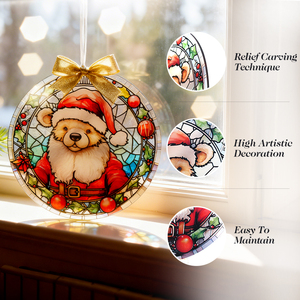 <b>Cute</b> Lovely Santa Hat <b>Bear</b> Stained Glass Suncatcher Stained Glass Effect Window Wall Hanging Christmas Ornament - Product Image 3