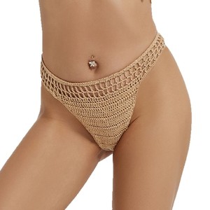 Braguita de bikini de ganchillo tejida a mano estilo bohemio con diseño hueco, forro y talle alto, tipo <span class=keywords><strong>tanga</strong></span>, para vacaciones tropicales - Product Image 5