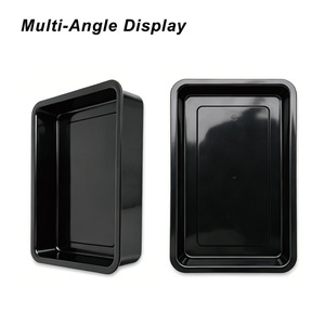 Piring Display Makanan Plastik ABS 30x40cm dengan Pinggiran untuk Supermarket Deli Nampan Saji Persegi Panjang Hitam Putih - Product Image 2