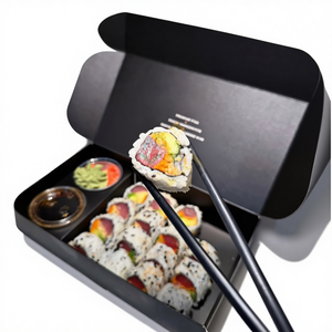 Caja de Papel para <span class=keywords><strong>Sushi</strong></span> Negra Mate con Impresión de Logotipo Personalizado, Caja para Llevar <span class=keywords><strong>Sushi</strong></span> con Vaso para Salsa - Product Image 1