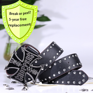 Ceinture de créateur pour homme, style punk clouté, cuir italien pleine fleur, motifs de boucle personnalisés - Product Image 1