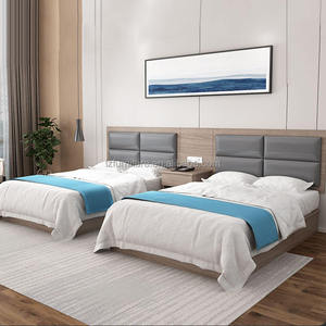 Wholesale Apartment <b>White</b> Modern Hotel <b>Wooden</b> <b>Double</b> <b>Bed</b> with Head Furniture Sets for Adults - Product Image 4