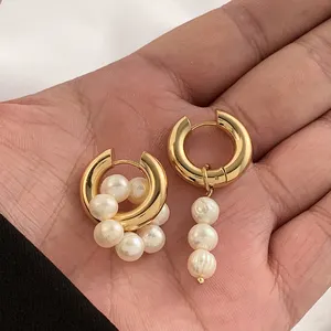 Mix Übereinstimmung Aussage Perle Dinkel-Ohrringe Schmuck wasserdicht 18K vergoldet Edelstahl Huggie Hoop-Ohrringe für Damen