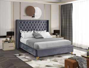 ODM/OEM Luxury Modern Queen King Bed Frame Velvet Gold Nai head Trim <span class=keywords><strong>letto</strong></span> imbottito con ala progettata con trapuntatura dettagliata profonda - Product Image 4