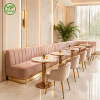 Maßgefertigte Restaurant-Möbel Edelstahl-Basis Rosa Samt-Stoff Sitzbank für Bistro Hotel