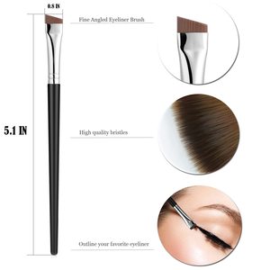 Brosse à sourcils en aluminium pour eye-liner <span class=keywords><strong>ultra</strong></span>-fine et à angle plat Brosse à sourcils à manche en bois blanc de marque privée utilisée avec le fond de teint - Product Image 4