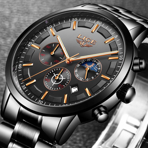 <span class=keywords><strong>LIGE</strong></span> 9877 Hombres New Moon Phase 3 Dial Relojes de cuarzo Moda Multifunción Cronógrafo impermeable con calendario <span class=keywords><strong>Reloj</strong></span> para <span class=keywords><strong>hombre</strong></span> - Product Image 3