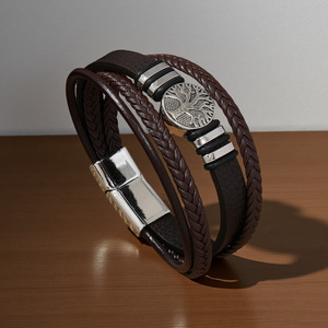 Tree Of Life Men's <b>Bracelet</b> Multi Layer <b>Leather</b> Rope Punk Style Fashionable Jewelry Gift 7.5 8.5 9 Inches - Product Image 2