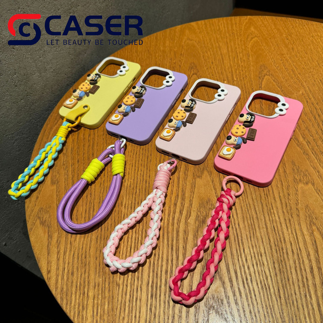 3D Cute Sausage Dog Cartoon Toy With Hard Strap Hanging Rope Mobile Phone Cover Soft Liquid Silicone Phone Case for Iphone 16 15
