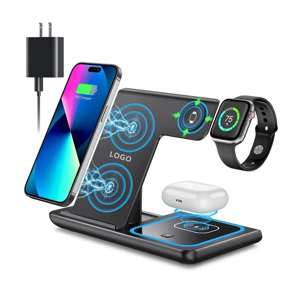 Portable Desktop Mobile Phone Wireless Charger Station 3In1 4 3 In One 3 In 1 Folding Magnetic Foldable 10W 15W Wireless Charger