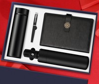 Ensemble quatre pièces personnalisé avec logo pour cadeaux d'affaires : parapluie, bouteille d'eau, carnet en cuir PU et papeterie