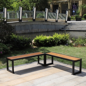 WPC-banco de madera para exteriores, muebles de calle de metal, silla larga de jardín <span class=keywords><strong>urbano</strong></span>, asientos de jardín modernos, bancos planos para KS Arks y lazas - Product Image 2