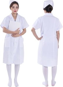 Women's <strong>Nurse</strong> 3pcs Set with White Short Sleeve Lab Coat &amp; Scrubs Woven Fabric White Dress <strong>Outfit</strong> - Product Image 5