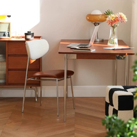 Chaise de salle à manger en cuir minimaliste vintage avec dossier, design rétro Wabi-Sabi pour la maison et la restauration