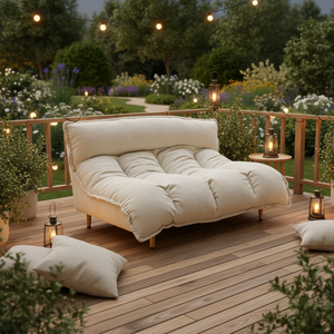 Sofá <span class=keywords><strong>de</strong></span> Terciopelo Acolchado Estilo Perezoso, Color Crema Blanco, Respaldo Acolchado, Sofá Doble para el Hogar, Cómodo para Sala <span class=keywords><strong>de</strong></span> Estar o Gimnasio - Product Image 4