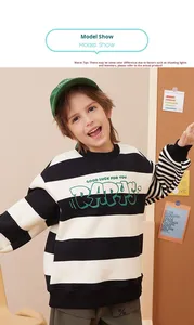 Felpa a Maniche Lunghe per Ragazzi e Ragazze, Maglia Base con Collo Tondo per Bambini Più Grandi, Pullover Sportivo a Righe con Fodera in <span class=keywords><strong>Pile</strong></span>, Tinta in Capo - Product Image 6