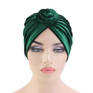 หมวกผ้าโพกศีรษะแบบผูกเป็นปมสำหรับผู้หญิงหมวกผ้าโพกศีรษะแบบโบฮีเมียนผ้ากำมะหยี่สีทึบ - Product Image 4