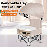 Chaise haute pliable portable pour bébé avec plateau amovible, pare-soleil, structure en acier, petite chaise d'alimentation pour pique-nique, camping, plage en extérieur