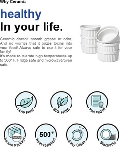 ถ้วยราเมกินเคลือบเซรามิกสีขาว ขนาด 8 ออนซ์ เป็นมิตรกับสิ่งแวดล้อม เหมาะสำหรับใส่ซอส ของหวาน พุดดิ้ง คัสตาร์ด ซูเฟล่ ใช้กับเตาอบได้ - Product Image 3