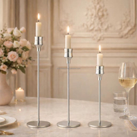 Ensemble de porte-bougies vintage à 3 niveaux en métal doré chromé, porte-bougies coniques longs pour décoration de mariage