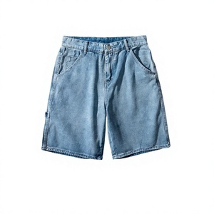 Wholesale Men's Unisex High Button Front Straight Fit Denim 100% Cotton Dark Quick Dry Soft Bermuda <b>Shorts</b> Summer Vintage Street - Product Image 1