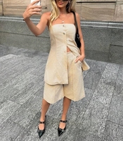 Ensemble 2 pièces Nouveau Chemise sans manches irrégulière à revers large et pantalon taille haute à jambes larges Deux pièces
