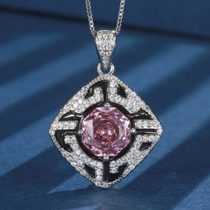 Fashion Eco-friendly Copper Vintage Geometric Pendant Ring Set 10MM Pink Cubic Zirconia Jewelry Set for Feminine Style - Product Image 4