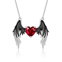 Collier médaillon en argent sterling 925 avec ange ailé à cœur rouge, bijoux ange gardien pour femmes et filles, vente en gros