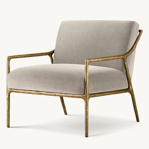 अमेरिकन मॉडर्न लिविंग रूम फर्नीचर सिंगल सोफा व्हाइट टेडी चेयर सोफा गोल्ड मेटल फ्रेम कॉपर लीजर एक्सेंट आर्म चेयर - Product Image 5