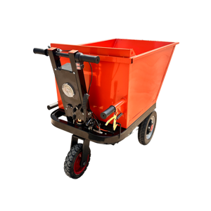 Transportador de construcción de tres ruedas naranja y negro, impulsado a mano, usado para el transporte de ladrillos y abono, alimentación eléctrica. - Product Image 1