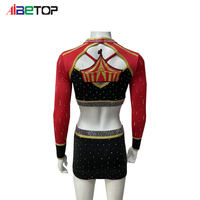 Jupe de cheerleading OEM AB Crystal prête pour le championnat, rouge et noir, avec découpe, logo personnalisé, strass, entraînement, conquérir les cœurs des juges, gagner le trophée
