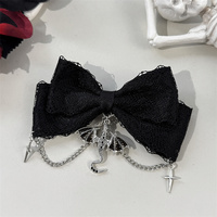 Accessoires pour cheveux Lolita, style gothique, chaîne, dentelle, nœud, pince à cheveux pour femmes, style cool et tendance