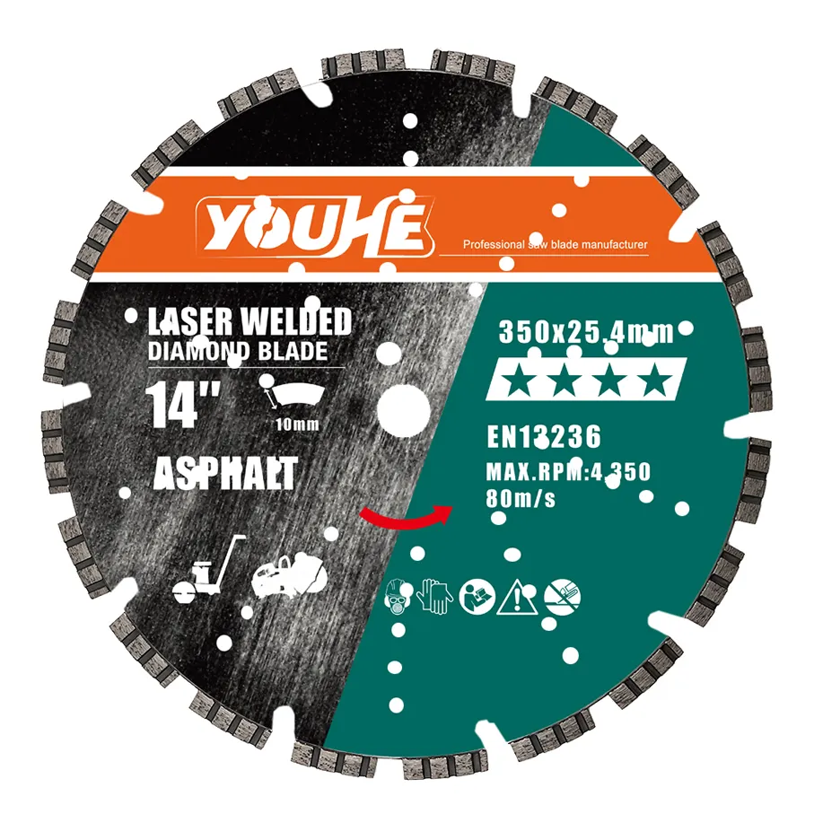 YOUHE Professional Factory 14" 350*25.4MM Laser Wide Turbo Saw Blade With Hole For Asphalt Cut