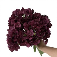 Bunga Hydrangea Prancis Buatan Berkualitas Tinggi Lima Kepala Warna Burgundy 50 cm Terbuat dari Sutra Buatan untuk Dekorasi Pernikahan dan Rumah