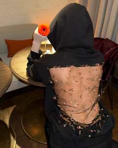 2026 Sweat-shirt à capuche décontracté pour femme, dos nu, en maille ajourée, à manches longues - Product Image 4