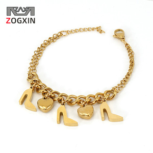 ZOGXIN Gold Plated Charm Bracelet With Heart And Heel Pendants For Women Fashion Jewelry Gift Ready Stock - Product Image 1