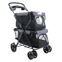 Poussette pliable pour animaux de compagnie, double couche, 4 roues, cadre en fer, maille respirante, pour toutes les saisons, pour chiots et chats