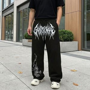 Pantalon personnalisé en molleton de coton épais, style streetwear Y2K grunge, imprimé graphique, coupe ample, jambes larges pour homme - Product Image 3