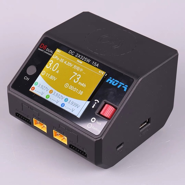 Hot Sales HOTA D6 Model Intelligent Balance Charger 650W Dual-channel 15A Li-ion Battery for Model Cars and Boats