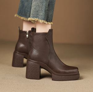 Botas impermeables y transpirables de microfibra estilo western, botas de tobillo con parte superior de cuero vacuno, botas con forro de piel de oveja - Product Image 4