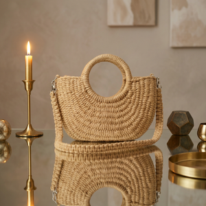 Sac fourre-tout demi-lune bohème en jute tressé artisanal, écologique, pour femme, sac bandoulière avec deux sangles amovibles - Product Image 6