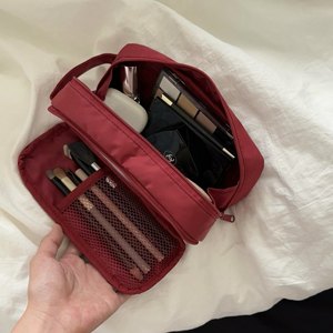 Cosmetic Organizer <b>Bag</b> <b>Large</b> Capacity Zipper Closure Textile Material Simple Style Unisex for Travel <b>Makeup</b> Storage - Product Image 2