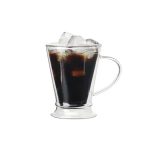 고붕규산 유리 홈 커피 컵 찻잔 보온 이중 바닥 유리 손잡이와 받침대가 있는 간단 컵