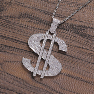 Colar com Pingente Grande de Símbolo de Dólar Cravejado com Zircônias Cúbicas CN239, Corrente de Corda, Joia Hip Hop Banhada a Ouro em Latão para Homens e Mulheres, Ideal para Festas e <span class=keywords><strong>Streetwear</strong></span> - Product Image 4